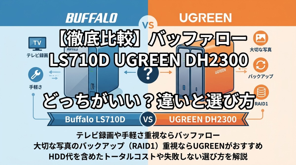 【徹底比較】バッファロー LS710D UGREEN DH2300 比較!どっちがいい?違いと選び方